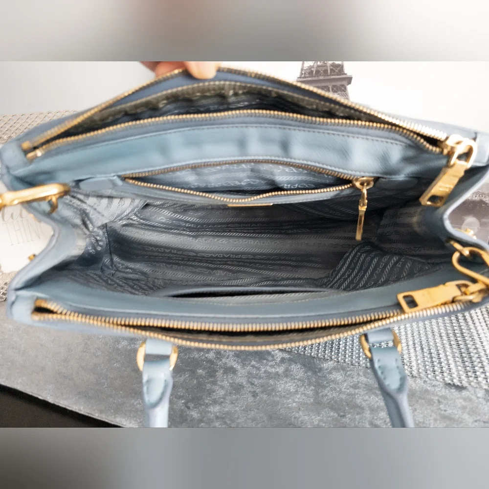 Prada Medium Saffiano Lux Galleria Double Zip Tote w/Adjustable Strap-Light Blue - Picture 14 of 17